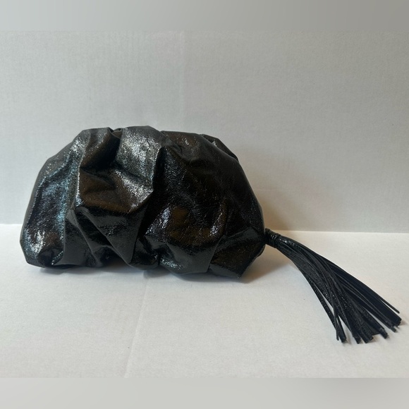 NWT! Rebecca Minkoff Elegant Black Metallic Ruched Clutch Bag